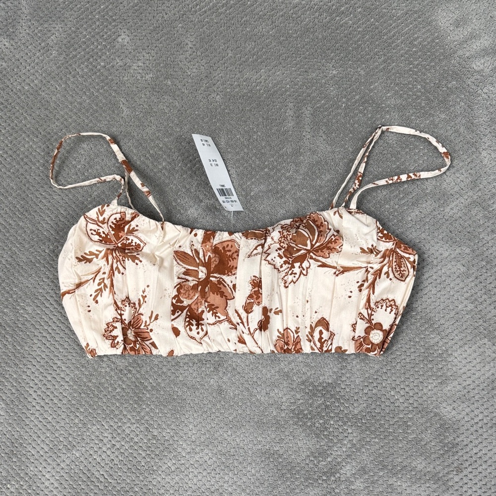 Abercrombie & Fitch Cream and Brown Floral Crop Top